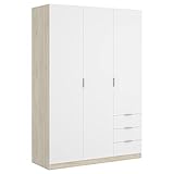 DEKIT GRUPO RIMOBEL Armario ropero de 3 Puertas y 3 cajones, Gran Capacidad, Natural/Blanco, 121x184x52 cm