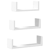 vidaXL Estante de Pared 3 Unidades Madera de ingeniería Blanco, Estante Flotante, Estante Flotante de Pared, Estante de exhibición de Pared