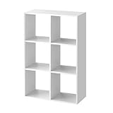 Acomoda Textil – Estantería para Pared y Suelo de Madera Moderna y Resistente para Dormitorio, Cocina, Baño y Oficina. Estante para Organizar de Fácil Instalación. (6 Cubos, Blanco)