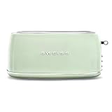 SWEISS Tostador GRV7 vintage, 2 ranuras, 6 niveles de potencia, Descongelación, Baguettes, Rápido y uniforme, Fácil limpieza, Bandeja recogemigas, Verde, 1500 W