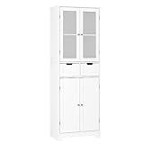 HOCSOK Mueble Columna de Baño, Mueble Auxiliar de Almacenaje con 4 Puertas y 2 Cajones, Armario de Madera de Suelo para Entrada, Salón y Cocina, Blanco, 60 x 30 x 170cm