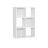 Masalb Estantería en forma de cubo, estantería con 6 compartimentos, estantería cuadrada estrecha y alta, 90 x 60 x 30 W, para salón, pasillo u oficina, color blanco, madera clara