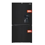 EVVO Frigorífico Americano 4 Puertas, Total No Frost, Compresor Inverter, Capacidad frigorífico 359L y 201L Nevera, Dispensador de Agua, Display Integrado, Modelo: F100 Glass Aqua (Acabado Negro)