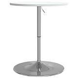 vidaXL Mesa Alta de Bar, Mesita Ajustable de Mostrador, Mueble de Comedor, Decoración para Pub Cocina Cafetería, Madera de Ingeniería y Acero Blanca