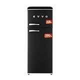 EVVO Frigorífico 2 Puertas, Estilo Retro, Refrigerador 170 Litros, Congelador 45 Litros, Diseño Vintage, Cajón Crisper Zone, Libre de Gas CFC, Silencioso. F45 Negro