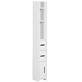 kleankin Armario Alto de Baño con 3 Puertas y 3 Estantes Abiertos Columna Auxiliar de Baño para Salón Aseo Dormitorio Estilo Moderno 15x17x120 cm Blanco