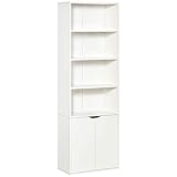 HOMCOM Estantería Librería Armario de Libros con 4 Compartimentos Abiertos y 2 Puertas para Salón Estudio Oficina Carga 80 kg 59x29x180 cm Blanco