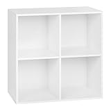 WOLTU Estantería para Libros con 4 Compartimentos Abiertos, Mueble para Exposición y Decoración, Estanteria Blanca de Cubos para Oficina, Estudio Juvenil y Salón, 60x29,5x60cm, SK002ws2