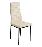 Home Heavenly® - Pack 4 sillas Comedor Cocina Leiden, Silla tapizada Polipiel Acolchado Lineal y Patas metálicas. 96x39x44 cm (Beige Pata Negra)