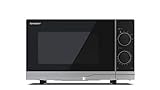 SHARP YC-PS201AE-S - Microondas (700 W, 20 L, 6 niveles de potencia, función de descongelación, fácil limpieza), color plateado y negro