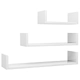 vidaXL 3X Estantes de Pared Contrachapada Blanco Brillo Mobiliario Decoración Prácticos Decorativos Almacenamiento Extra Libros Premios Fotos Adornos