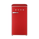 EVVO Nevera Pequeña Retro, 84 litros de Capacidad + 11 Litros de Congelador, Diseño Vintage, Bajo Consumo, Silenciosa, Control de Temperatura, Organizador, Frigorífico Mini F26 Retro Color Rojo