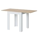 Habitdesign Mesa Auxiliar Extensible, Mesa Cocina, Acabado en Color Blanco Artik y Roble Canadian, Modelo Livre, Medidas: 67-134 cm (Ancho) x 67 cm (Fondo) x 79 cm (Alto), 0F4589A