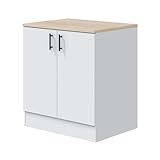 Módulo Bajo Kira para Cocina con Fregadero Estilo Moderno en Blanco Brillo y Roble Canadian 2 Puertas 80x90x60 cm