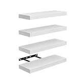 FURNITABLE Estantes Flotantes de Pared Juego de 4 - Madera 14x40cm, para Salón, Cocina, Oficina y Decoración Moderna, Blanco