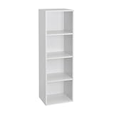 LOLAhome Estantería Librería Cubo con 4 estantes de Tablero de Laminado Color Blanco para Despacho, Librería, Dormitorio o Despensa de 106x24x30 cm