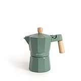 CREATE / THERA MOKA RETRO/Cafetera italiana verde sage 350 ml/Capacidad de 6 tazas, fabricada en aluminio, válvula de seguridad, apta para gas, cocina eléctrica o vitro