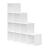 WOLTU Estantería Librería de Pie, Estantería Modular 10 Cubos, Organizador Cubos, Estanteria Escalonada de Biblioteca, Libreria Abierta Oficina, Salon y Estudio, 120x30x120 cm, Blanco, SK062ws