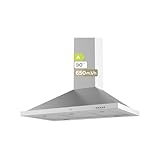 EVVO Campana Extractora Piramidal CE26 Pyramid, Filtro de Aluminio de 5 Capas, Ancho 90 cm, Potencia 650 m³/h, Luz LED, Filtro de Carbón Activo, 3 Velocidades, Eficiencia Energética A, Acabado Inox