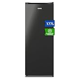 CHiQ CSD208D4E Congelador Vertical 177L - Tecnología Low Frost, Congelación 4 Estrellas (-24℃), Silencioso 39dB, Diseño Acero Negro, Pies Ajustables & Puerta Reversible, Compacto 540x550x1440mm
