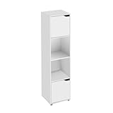 LOLAhome Estantería de Madera, Librería con Puertas y Compartimentos Abiertos, Mueble almacenaje, Organizador, en Color Blanco de 120x29x30 cm para para Estudio, Dormitorio, Salon, Oficina