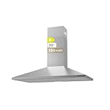 EVVO Campana Extractora CE25 Pyramid, Ancho 90 cm, Inox, 350 m³/h, 3 Velocidades, Luz LED, Filtro Carbón Activo, Acabado Inox, Eficiencia Energetica B