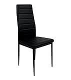 Home Heavenly® - Pack 4 sillas Comedor Cocina Leiden, Silla tapizada Polipiel Acolchado Lineal y Patas metálicas. 96x39x44 cm (Negro)