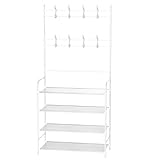 T-LOVENDO.ES Perchero Zapatero con estantería y Ganchos | Organizador de Entrada para Abrigos, Bolsos y Calzado | Mueble de Metal Resistente y Funcional para recibidor. 150x60x26cm.