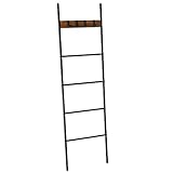 VASAGLE Estantería de Escalera Inclinada, toallero de 5 Niveles, 44 x 160 cm, Ahorro de Espacio, Marco de Acero, 4 Ganchos, para Mantas, Toallas, Estilo Industrial, marrón rústico y Negro LLS016B01