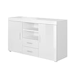 MB Muebles Bonitos, Aparador Roque para Salón Comedor Moderno, Mueble TV de Melamina, Blanco Brillo, 140x80x40 cm