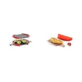 Lékué 0220600R14 Microwave Grill XL, Parrilla para microondas, Acero Inoxidable + Recipiente para cocinar tortillas francesas en microondas, color rojo