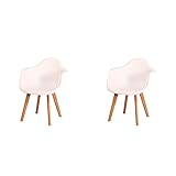 HJhomeheart Juego de 2 Sillas de Comedor con Patas de Madera de Haya de Diseño Moderno con Reposabrazos, Sillas de Cocina Escandinavas (Blanco)