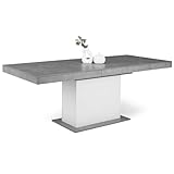 IDMarket – Mesa de comedor extensible rectangular Eden 6-10 personas hormigón y blanco 160-200 cm
