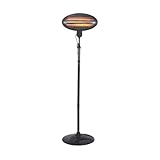 Perel Calentamiento de terraza de cirugía, 2000 W, cuarzo, con cable, protección contra la tapa, 3 niveles de calentamiento, altura ajustable, resistente a las proyecciones de agua, metal, negro