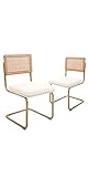 CangLong Mid-Century Modern, Natural Mesh Rattan Backrest, Upholstered Fleece Seat Armless Chairs with Metal Legs for Home Kitchen Dining Room, Set of 2, White (CL-191622)