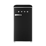 EVVO Nevera Pequeña Retro, 84 litros de Capacidad + 11 Litros de Congelador, Diseño Vintage, Bajo Consumo, Silenciosa, Control de Temperatura, Organizador, Frigorífico Mini F26 Retro Color Negro