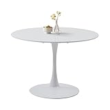 Uderkiny 110 cm Mesa Redonda Comedor, Mesa Comedor Redonda, Mesas Redondas 110 cm, Apto para 6-8 Personas, Tablero MDF/Patas de Metal, Apto para Cocina, Comedor, cafetería, salón (Blanco)
