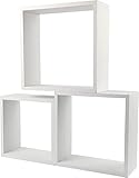 H HANSEL HOME Juego de 3 Cubos Estantes de Pared, Estantería de Cubo, Estantería para Libro, Objetos de Decoración, Madera, Blanco, 25/20/15 cm