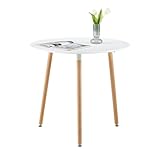 EGGREE Mesa de Comedor Redonda Blanco Patas de Haya Ajustable 80x80cm