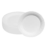 100 Platos Papel, Platos Desechables, Cubiertos Desechables,Adecuado para Fiestas de Jardín, Fiestas de Barbacoa, Cumpleaños Infantil, Bodas y Otros Eventos, Robusto 250 g/m², Ø 18 cm (Blanco)