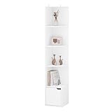 WOLTU Estantería, Libreria con Estantes Almacenaje, 4 Comportamientos y Cajón, Armario Estanteria de Madera para Oficina, Salon, Habitacion, Estanteria Moderna de Esquina, Blanco, 29,5x29,5x158 cm