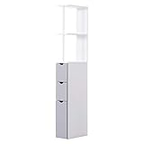 HOMCOM Columna Auxiliar de Baño Moderno Armario de Baño Mueble Auxiliar con 2 Estantes 2 Cajones y 1 Puerta Antivuelco 15x33x136,5 cm Blanco