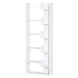 HOMCOM Estantería de 6 Niveles Librería Vertical de Forma Irregular Diseño Moderno Sistema Antivuelco 60x21x162,5 cm Blanco