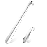 Relota 2 piezas Calzador de Acero Inoxidable (16cm/42cm), Calzadores de Zapatos Largo Diseño Curvo con Orificios para Colgar, Calzador Metal Shoehorn para Hombres, Mujeres, Niños y Personas Mayores