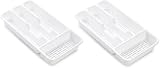 Cubertero para cajón con 4 o 5 compartimentos con agujeros LIBRE BPA, organizador cubiertos con compartimentos apto lavavajillas, separadores de cajones para cocina 32cm (2x 4compartimentos, Blanco)