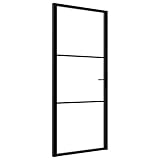 vidaXL Puerta Interior Entrada Pasillo Hogar Cuarto de Baño Sala de Estar Salón Balcón Habitación Vidrio ESG y Aluminio Negro 93x201,5 cm
