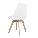 H.J WeDoo Sillas de Comedor Nórdico, Patas de Madera de Haya, Cojín de Asiento Suave, Silla para Sala de Estar, Cocina, Oficina, Escritorio, Blanco