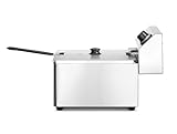 HENDI Freidora eléctrica, T ajustable hasta 190°C, termostato de seguridad, zona fría, con tapa y cesta de freír, tanque de aceite extraíble, 8L, 230V, 3500W, 265x430x(H)345mm, acero inoxidable