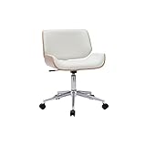 Miliboo - Silla de oficina con ruedas, diseño blanco, madera clara y acero cromado RUBBENS