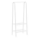 T-LOVENDO.ES Perchero Burro Ropa y Zapatero, Estantería Multiusos, Organizador de Ropa, Abrigos, de Metal, con 2 Niveles para Zapatos, Sombreros, Bolsos. Blanco.